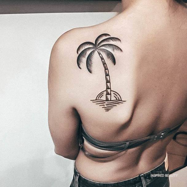 Feminine Womens Palm Tree Tattoo Back Shoulder Blade