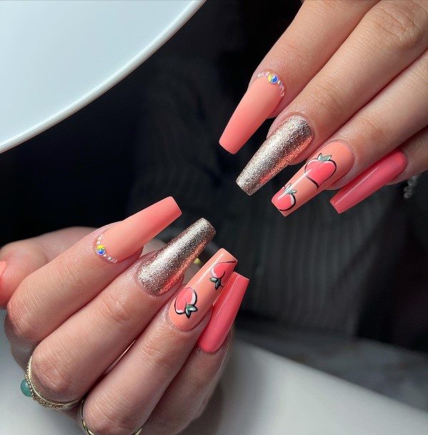 Feminine Womens Peach And Pink Nail