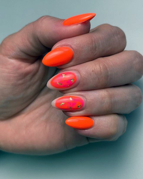 Feminine Womens Pink And Orange Nail