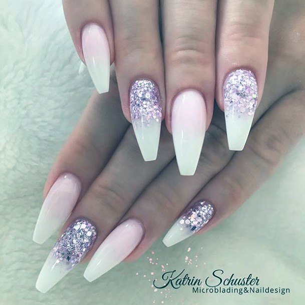 Feminine Womens Pink Ombre With Glitter Nail