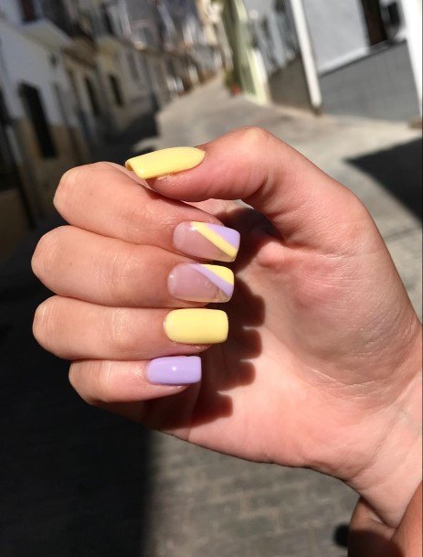 Feminine Womens Purple And Yellow Nail