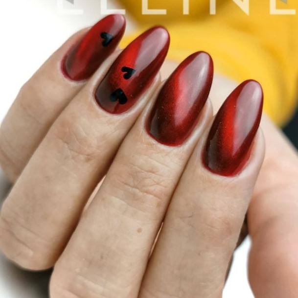 Feminine Womens Red And Black Nail