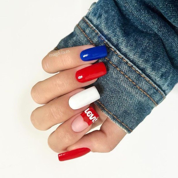 Feminine Womens Red And Blue Nail