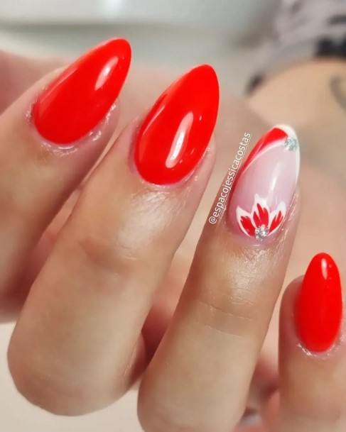 Feminine Womens Red And Nude Nail