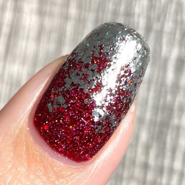 Feminine Womens Red And Silver Nail