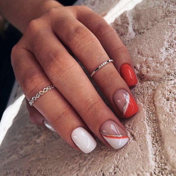 Feminine Womens Red And White Nail