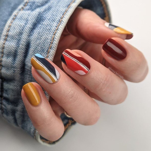 Feminine Womens Red And Yellow Nail