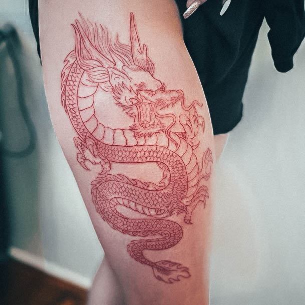 Feminine Womens Red Dragon Tattoo