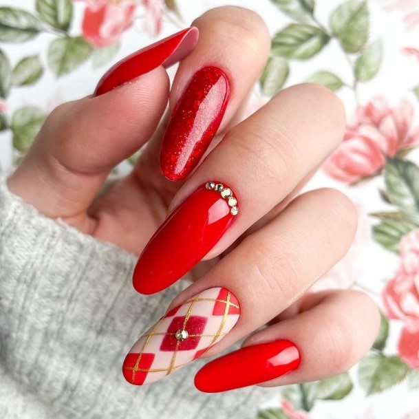 Feminine Womens Red Glitter Nail