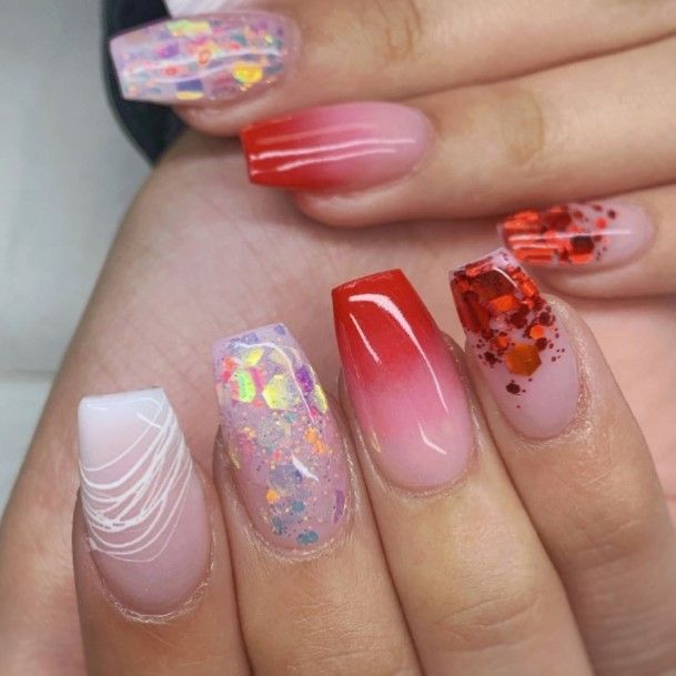 Feminine Womens Red Ombre Nail