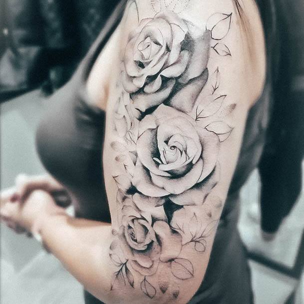 Feminine Womens Rose Sleeve Tattoo