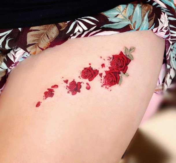 Feminine Womens Rose Thigh Tattoo