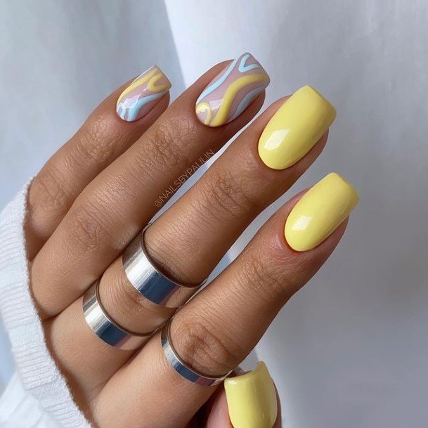 Feminine Womens Short Yellow Nail