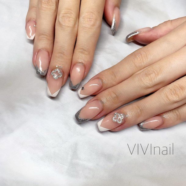 Feminine Womens Silver French Tip Nail