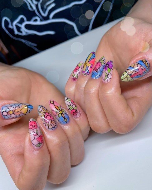 Feminine Womens Stained Glass Nail