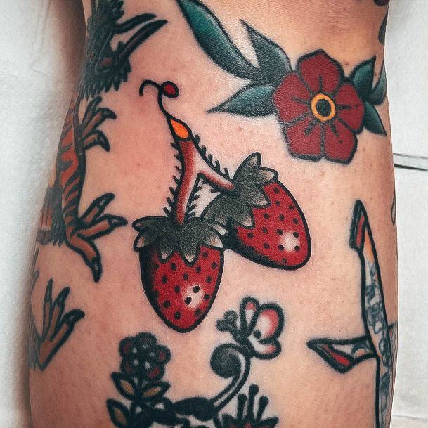 Feminine Womens Strawberry Tattoo