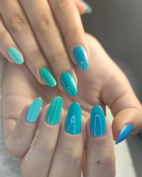 Feminine Womens Turquoise Ombre Nail