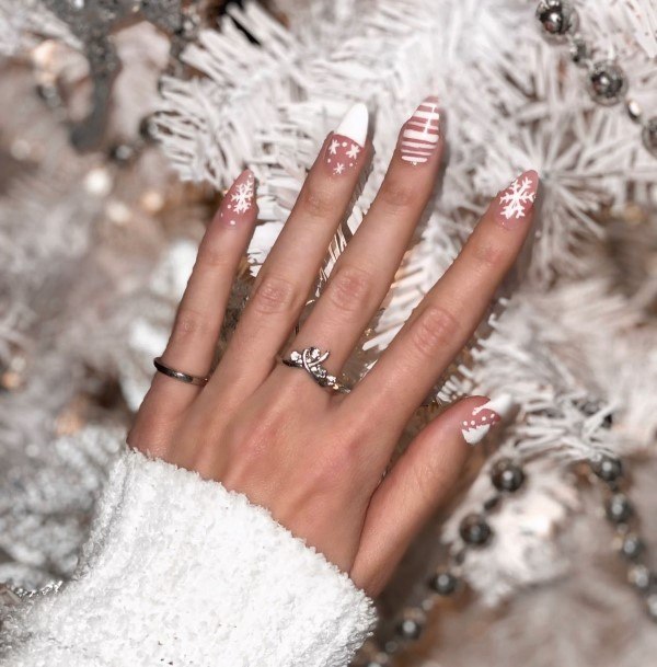 Feminine Womens White And Nude Nail