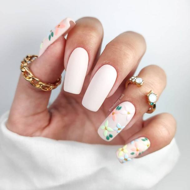 Feminine Womens White With Flowers Nail