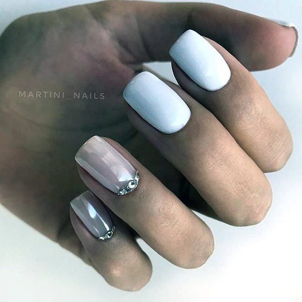 Feminine Womens White With Rhinestones Nail