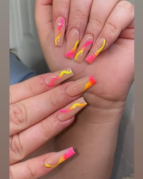 Feminine Yellow And Pink Nail Designs For Women