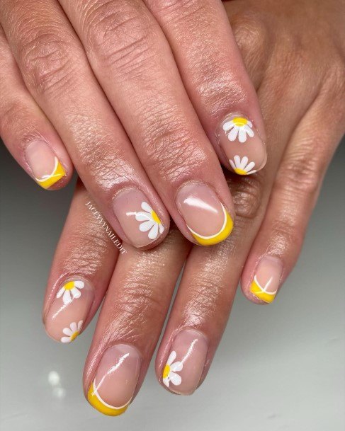 Feminine Yellow French Tip Nail Designs For Women