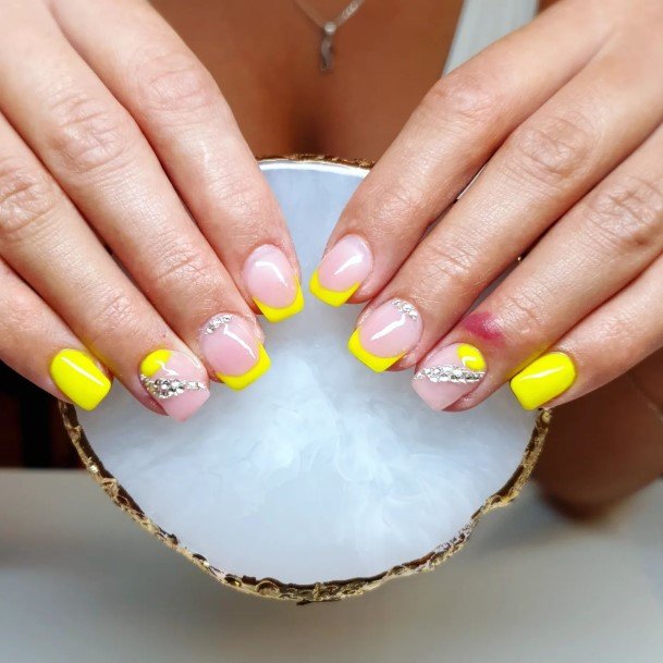 Feminine Yellow With Diamonds Nail Designs For Women