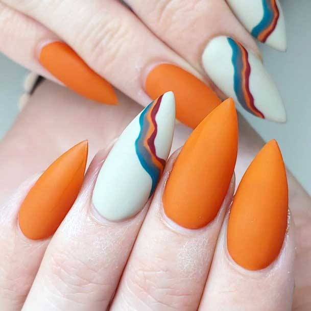 Festive Orange Colored Almond Nails