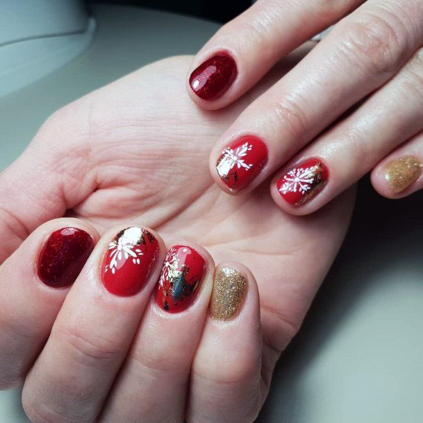 Festive Red And Gold Nails Women