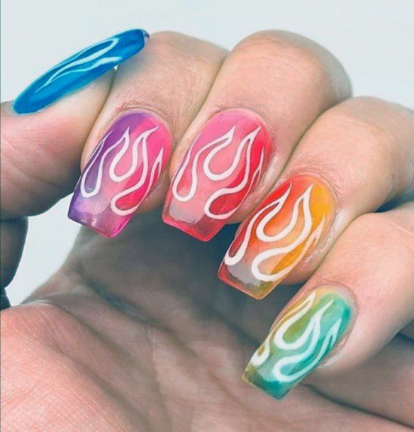Fiery Bright Colored Transparent Nails For Women