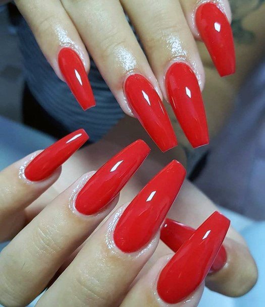 Fiery Bright Red Nails For Women