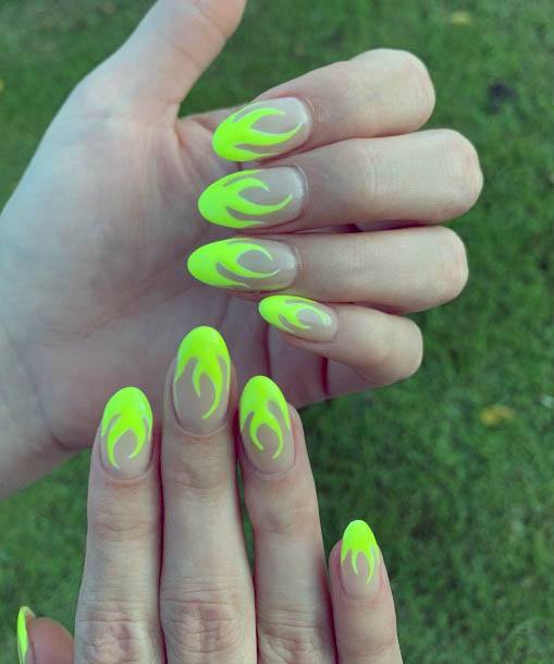 Fiery Neon Yellow Tipped Nails Women