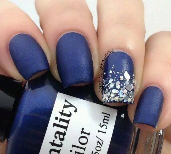 Fingernail Art Dark Blue Matte Nail Designs For Girls