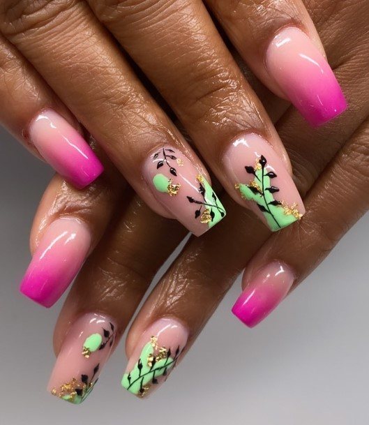 Fingernail Art Green And Pink Nail Designs For Girls