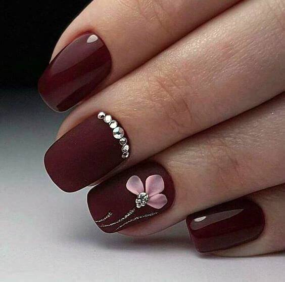 Fingernail Art Maroon And Silver Nail Designs For Girls