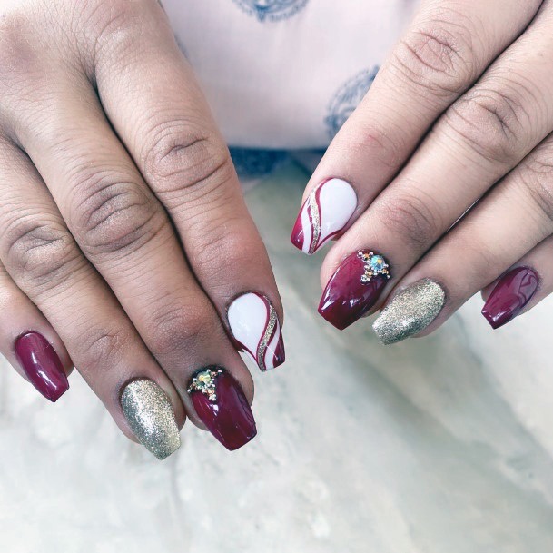 Fingernail Art Maroon White Nail Designs For Girls