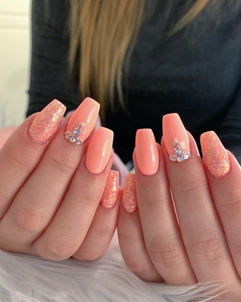 Fingernail Art Peach With Glitter Nail Designs For Girls