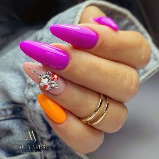 Fingernail Art Pink And Orange Nail Designs For Girls