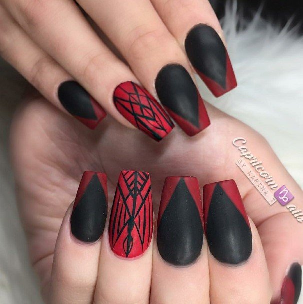 Fingernail Art Red And Black Matte Nail Designs For Girls