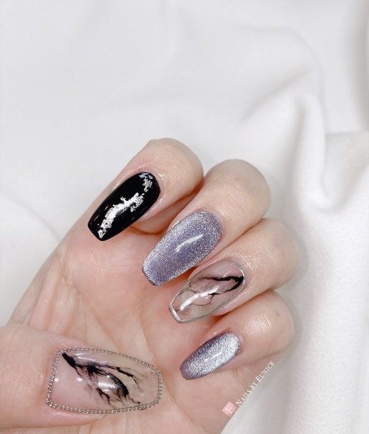 Fingernails Black And White Marble Nail Designs For Women