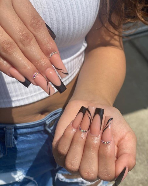 Fingernails Black French Tip Nail Designs For Women