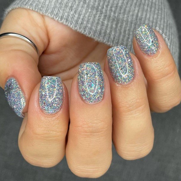Fingernails Grey With Glitter Nail Designs For Women