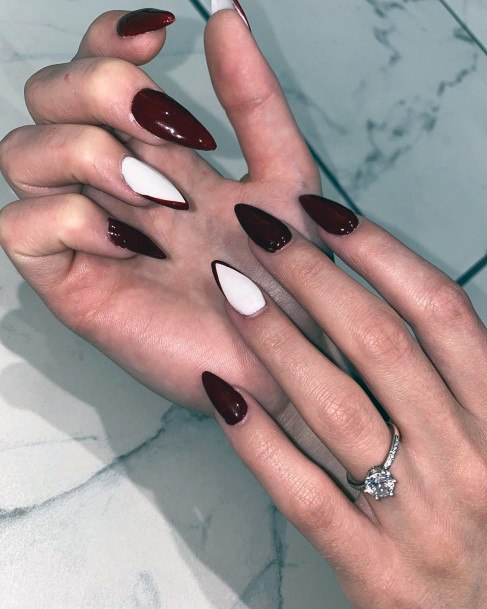 Fingernails Maroon White Nail Designs For Women