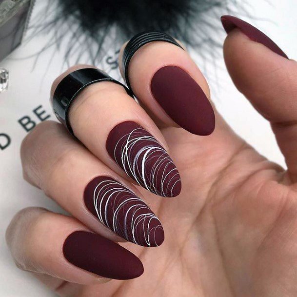 Fingernails Matte Maroon Nail Designs For Women