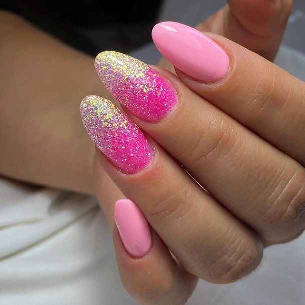 Fingernails Pink Ombre With Glitter Nail Designs For Women