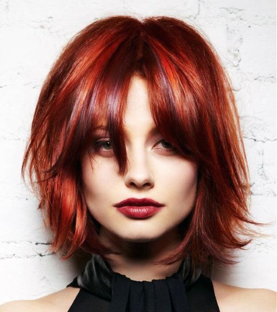 Firey Fun Red Messy Hairstyle Sexy Bangs And Layers For Women