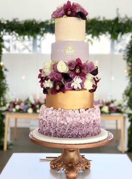 Five Tiered Purple Wedding Cake