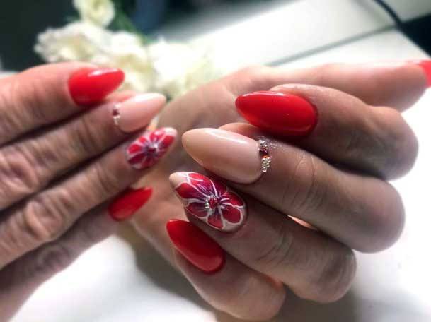 Flamboyant Red White Nails