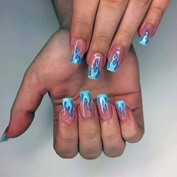 Flaming Bright Blue Nails Coral Polish For Women