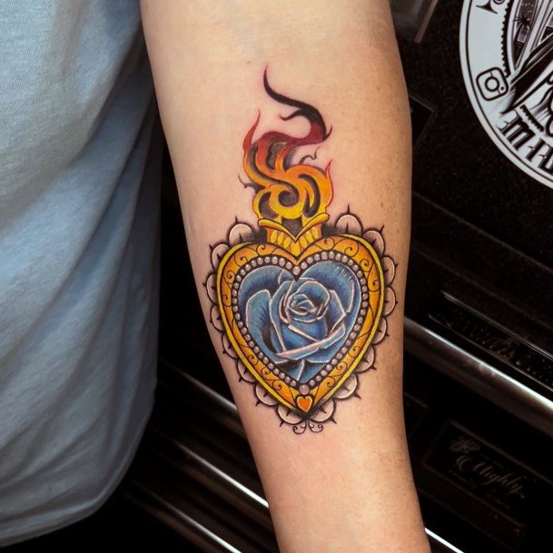 Flaming Heart Tattoo For Ladies